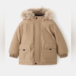 NWT mango anorak Tan Hooded Parka with Faux Fur Trim 4-5